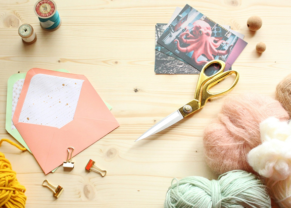 Colorful handmade postcards with decorative patterns and artistic designs